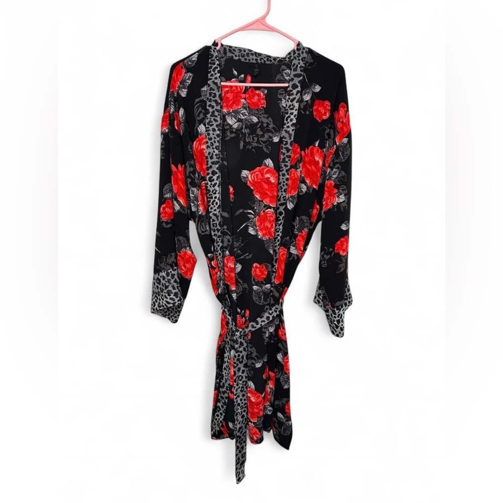 Floral Black and leopard print Women's Robe